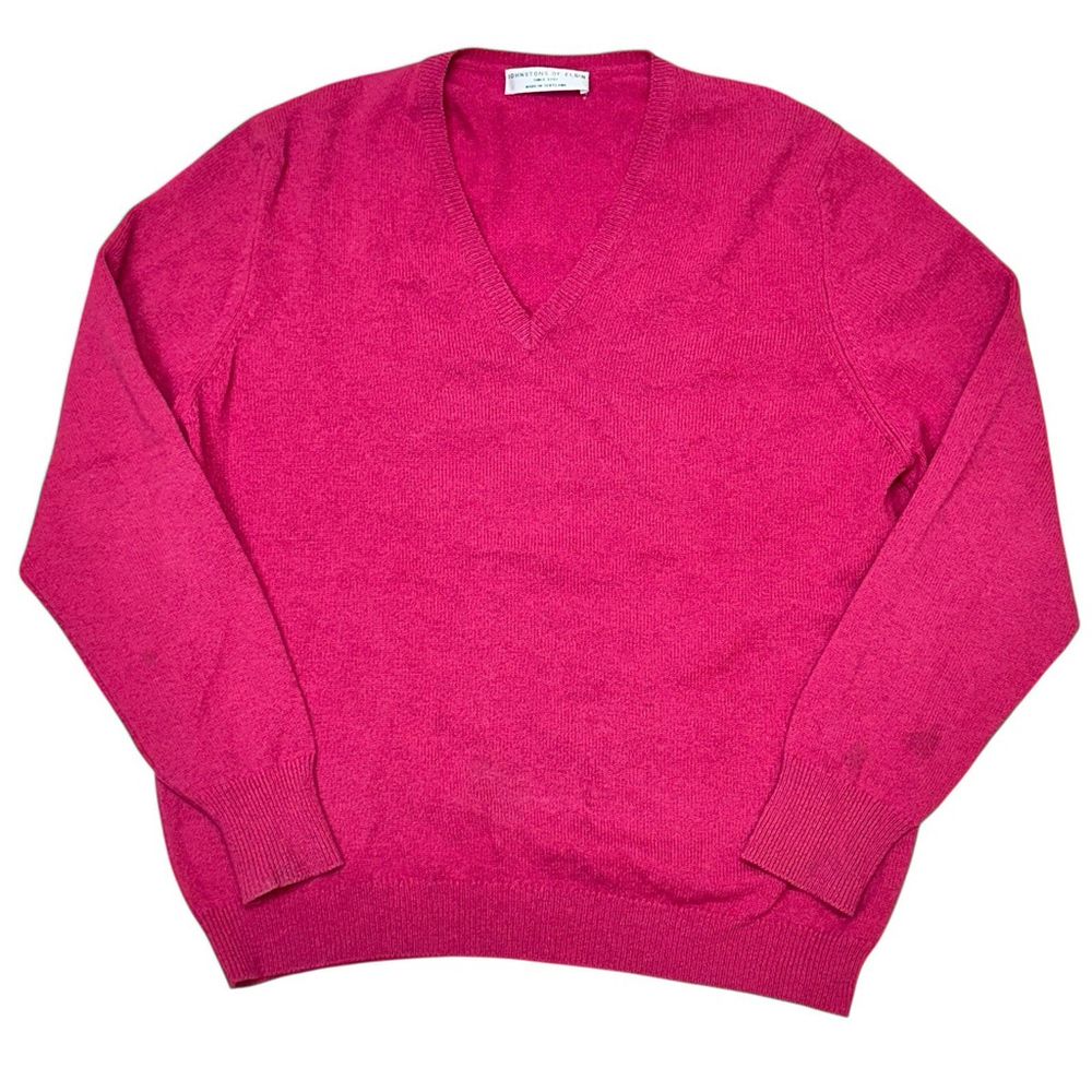 Johnstons Of Elgin V-Neck Lambswool Sweater Men’s Size XL Pink READ